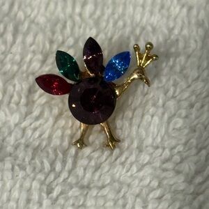 Vintage Jeweled Turkey Brooch Pin